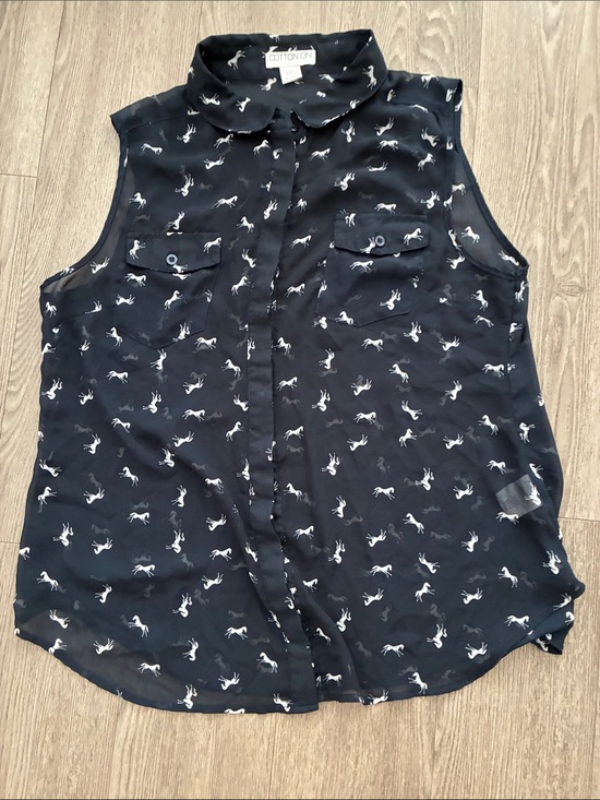 Cotton On Tops - Cotton On Navy & White Sleeveless Horse-Print Blouse